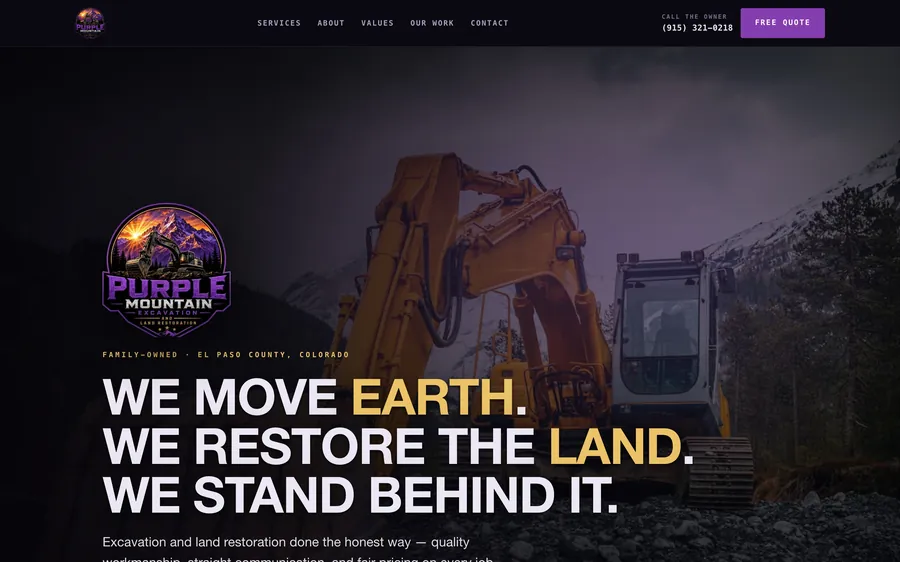 Purple Mountain Excavation homepage
